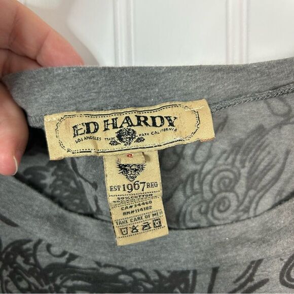 ed hardy Top Small Grey Dragon Burnout Dolman Sleeve Y2K - Picture 2 of 8